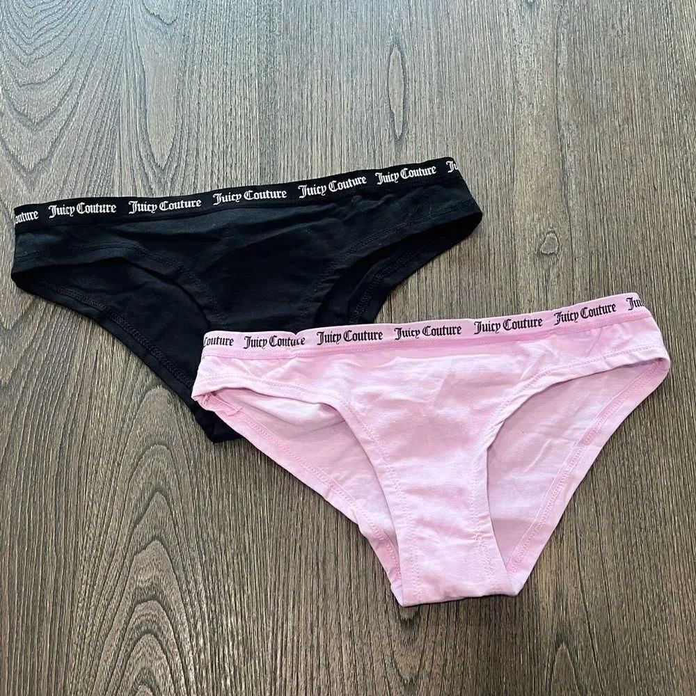 NWOT 2PK Juicy Couture Panties Black Pink Cheeky Briefs Cotton Size S